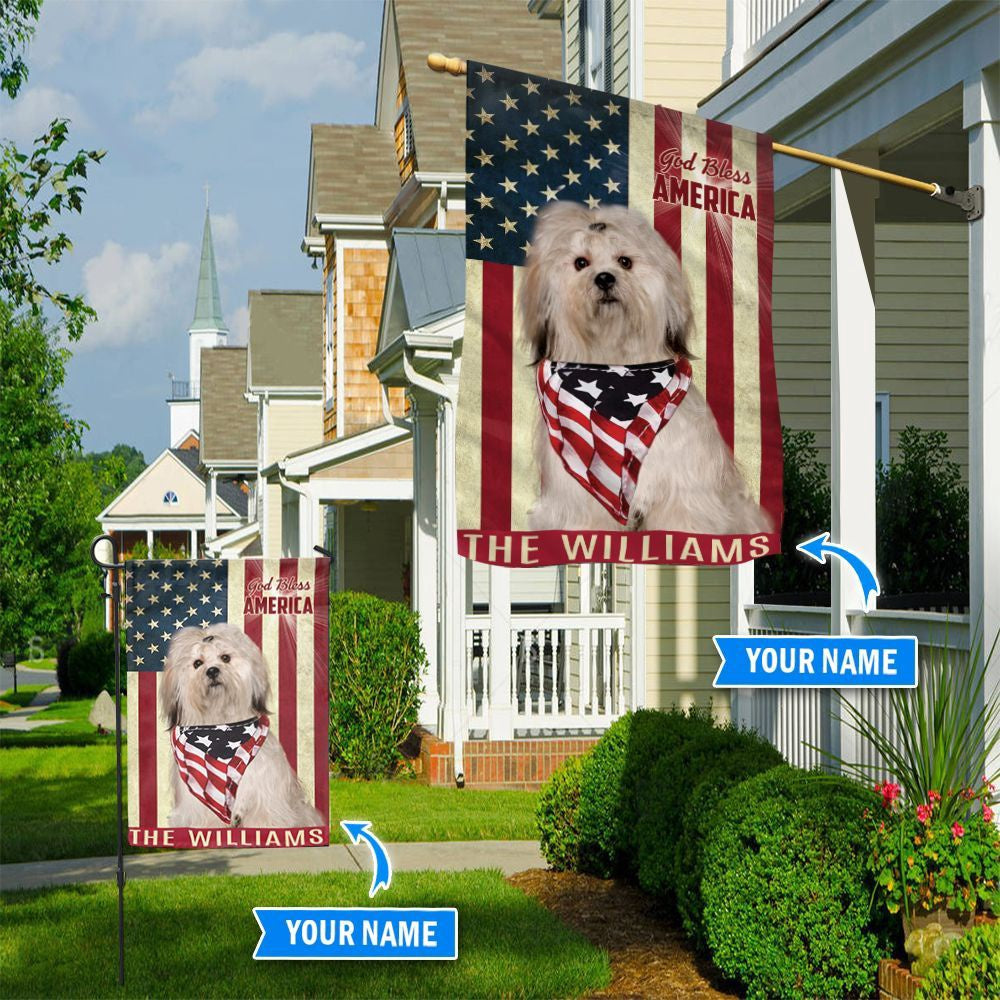 Personalized Dog Flags, Lhasa Apso God Bless America Flag, Garden Flags Dogs, Dog House Flags