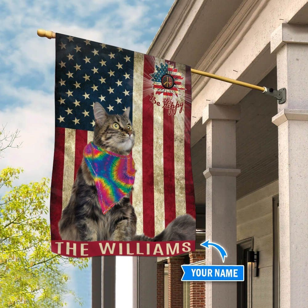 Personalized Dog Flags, Maine Coon Hippie House Flag, Garden Flags Dogs, Dog House Flags