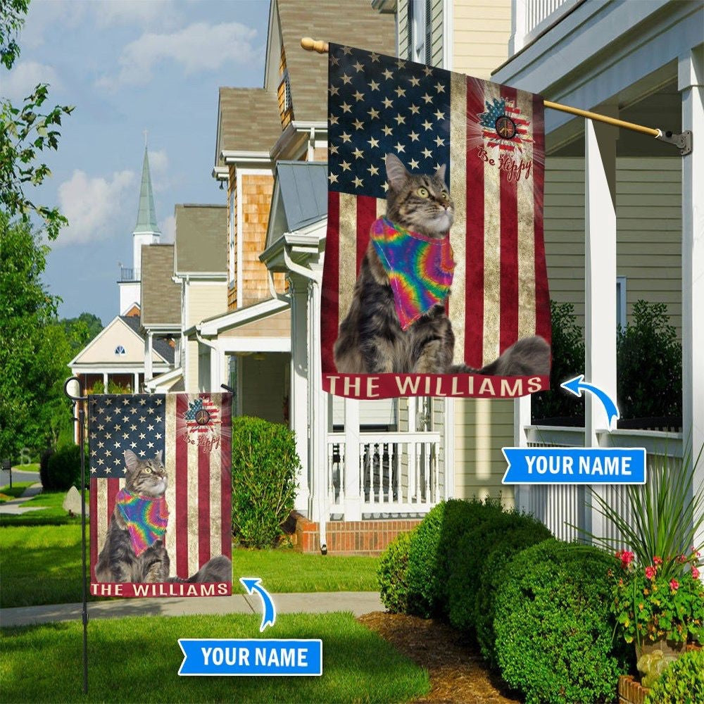Personalized Dog Flags, Maine Coon Hippie House Flag, Garden Flags Dogs, Dog House Flags