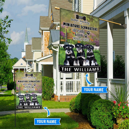 Personalized Dog Flags, Miniature Schnauzer Don't Bother Knocking Flag, Dog Flags Outdoor, Garden Flags Dogs, Dog House Flags