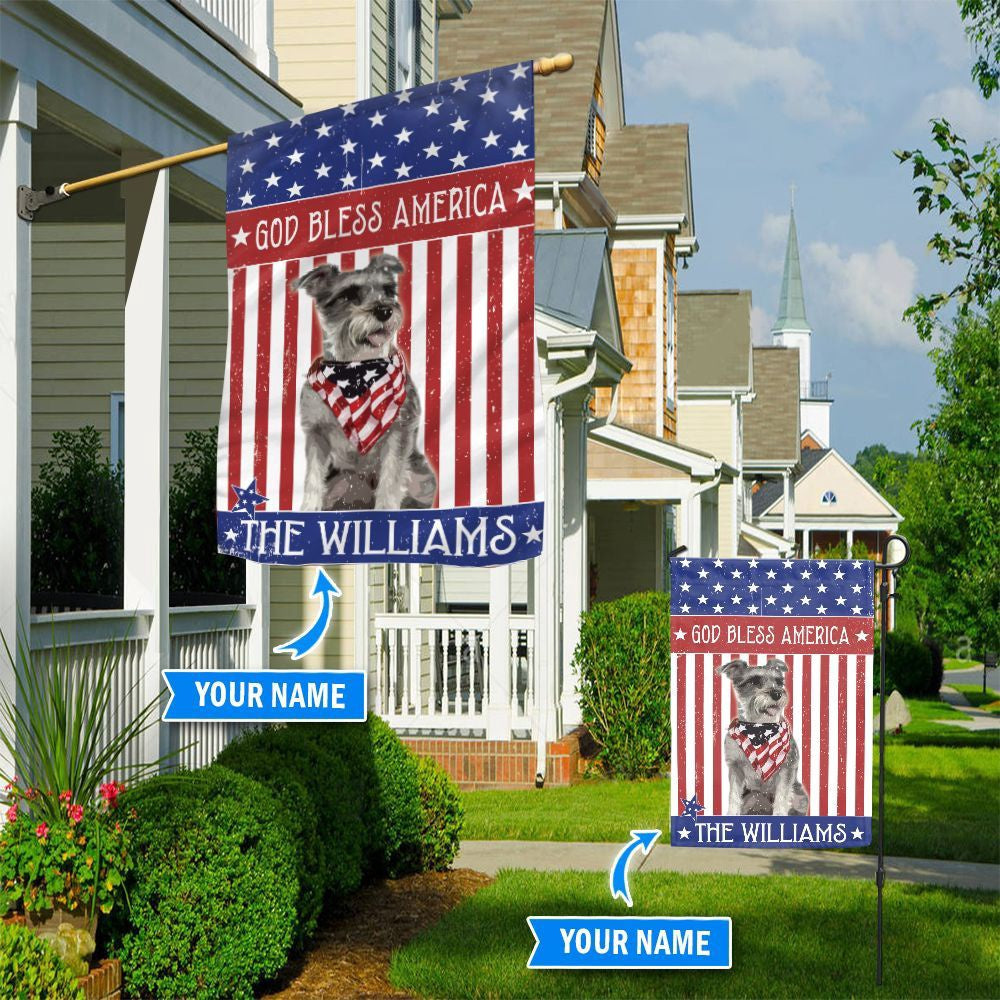 Personalized Dog Flags, Miniature Schnauzer God Bless America Flag, Dog Flags Outdoor, Garden Flags Dogs, Dog House Flags
