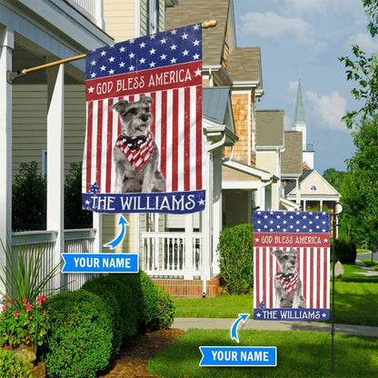 Personalized Dog Flags, Miniature Schnauzer God Bless America Flag, Dog Flags Outdoor, Garden Flags Dogs, Dog House Flags