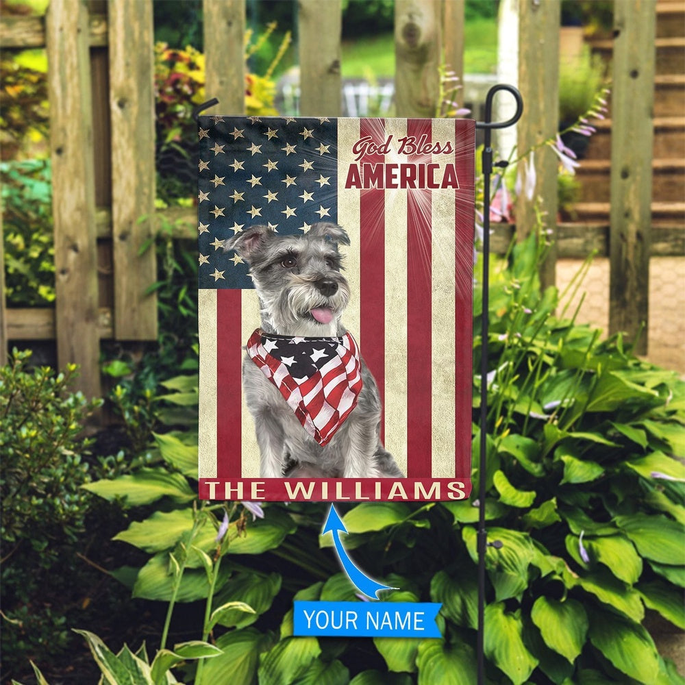 Personalized Dog Flags, Miniature Schnauzer God Bless America Flag, Garden Flags Dogs, Dog House Flags