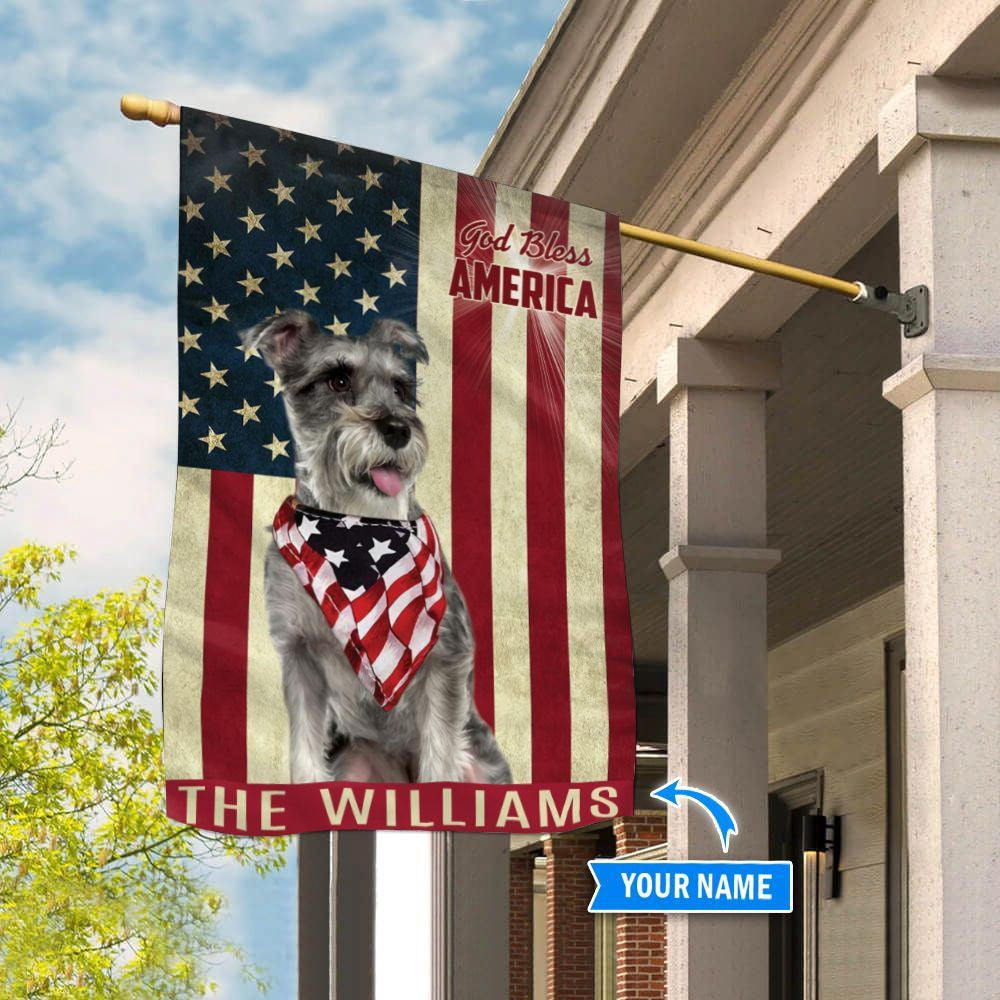 Personalized Dog Flags, Miniature Schnauzer God Bless America Flag, Garden Flags Dogs, Dog House Flags