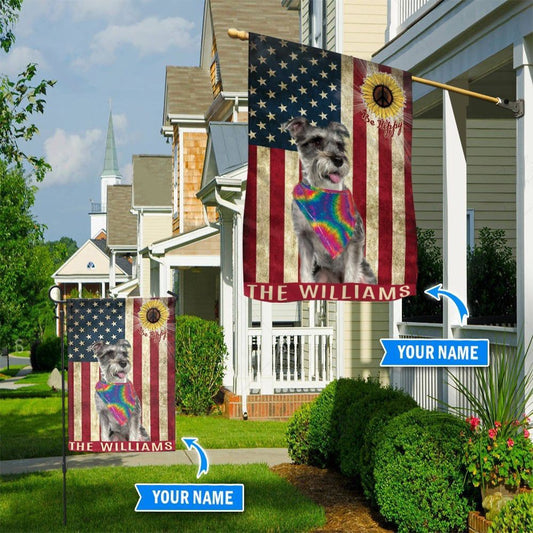 Personalized Dog Flags, Miniature Schnauzer Hippie Flag, Garden Flags Dogs, Dog House Flags