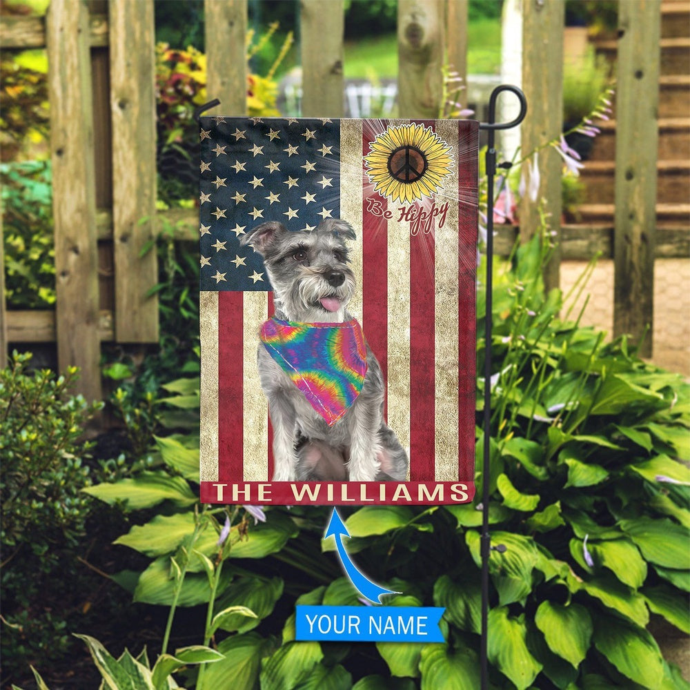 Personalized Dog Flags, Miniature Schnauzer Hippie Flag, Garden Flags Dogs, Dog House Flags
