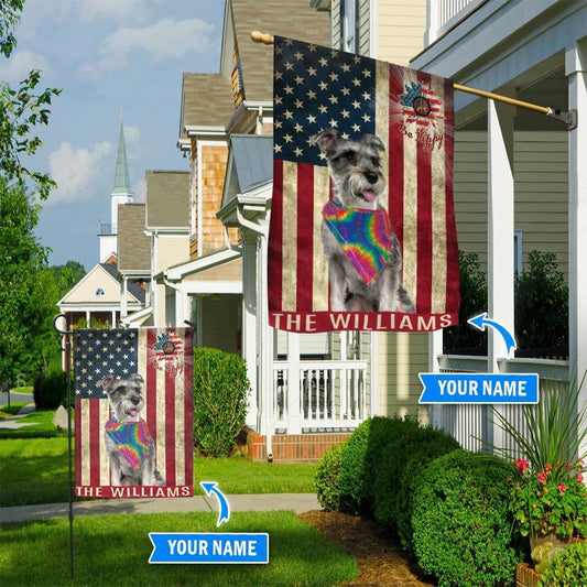 Personalized Dog Flags, Miniature Schnauzer Hippie House Flag, Garden Flags Dogs, Dog House Flags