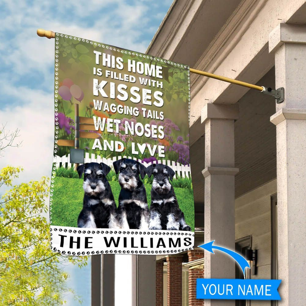 Personalized Dog Flags, Miniature Schnauzer This Home Is Filled With Kisses Flag, Dog Flags Outdoor, Garden Flags Dogs, Dog House Flags