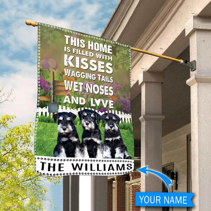 Personalized Dog Flags, Miniature Schnauzer This Home Is Filled With Kisses Flag, Dog Flags Outdoor, Garden Flags Dogs, Dog House Flags