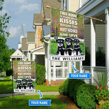 Personalized Dog Flags, Miniature Schnauzer This Home Is Filled With Kisses Flag, Dog Flags Outdoor, Garden Flags Dogs, Dog House Flags