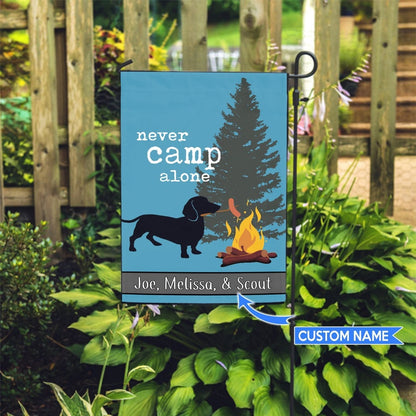 Personalized Dog Flags, Never Camp Alone-Dachshund Flag, Garden Flags Dogs, Dog House Flags
