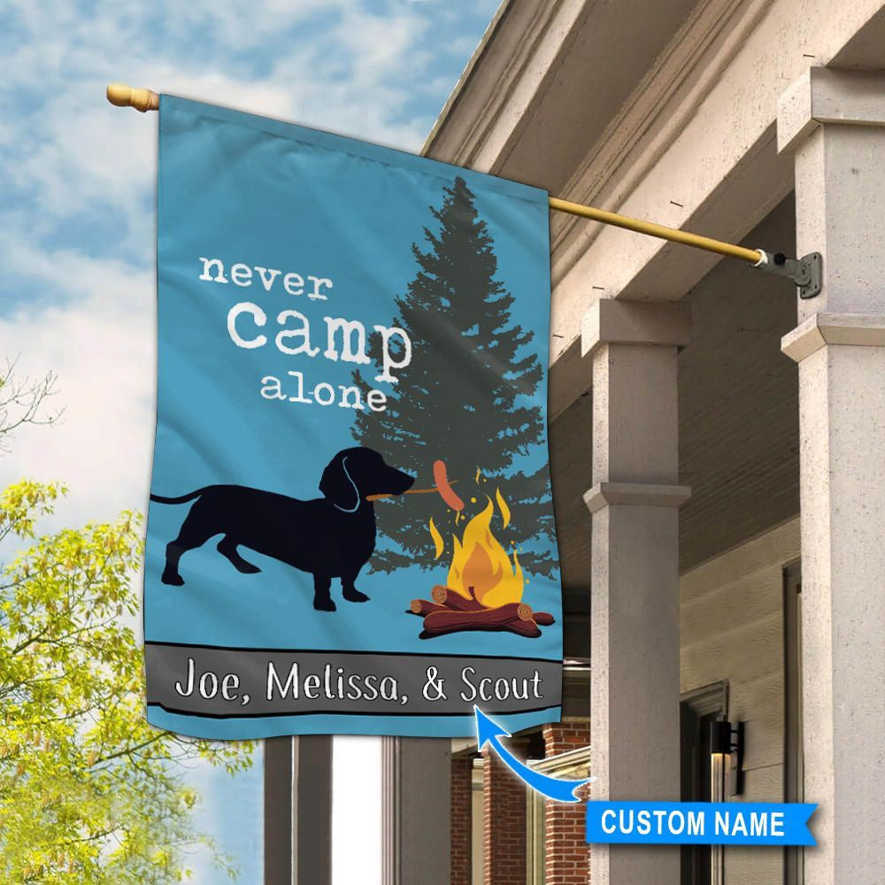 Personalized Dog Flags, Never Camp Alone-Dachshund Flag, Garden Flags Dogs, Dog House Flags