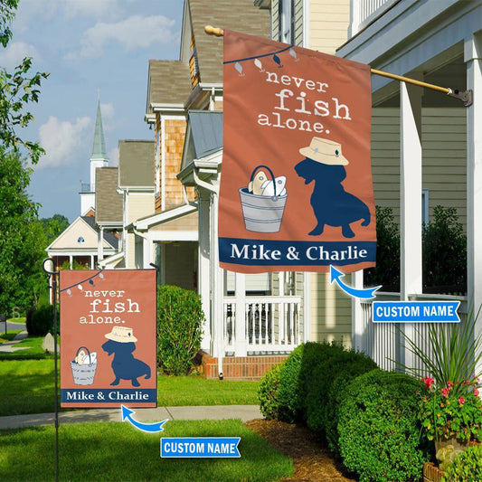 Personalized Dog Flags, Never Fish Alone-Dachshund Flag, Garden Flags Dogs, Dog House Flags