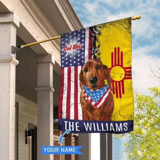 Personalized Dog Flags, New Mexico Dachshund God Bless House Flag, Garden Flags Dogs, Dog House Flags