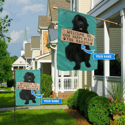 Personalized Dog Flags, Newfoundland-Welcome To Our Happy Place Flag, Garden Flags Dogs, Dog House Flags