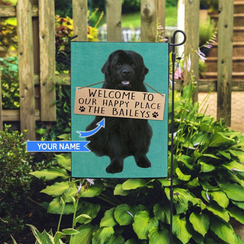 Personalized Dog Flags, Newfoundland-Welcome To Our Happy Place Flag, Garden Flags Dogs, Dog House Flags