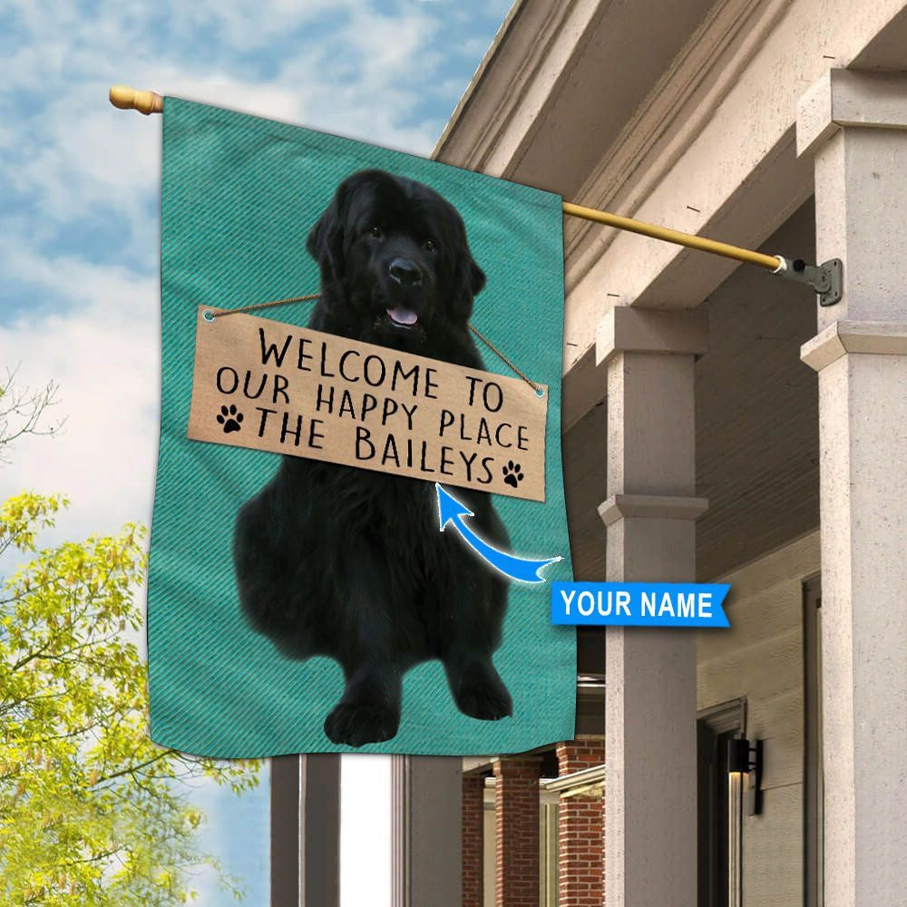 Personalized Dog Flags, Newfoundland-Welcome To Our Happy Place Flag, Garden Flags Dogs, Dog House Flags