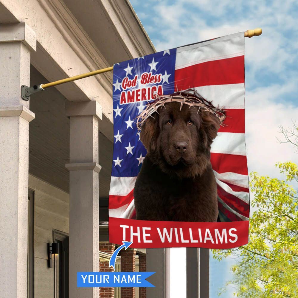 Personalized Dog Flags, Newfoundland Dog God Bless America House Flag, Garden Flags Dogs, Dog House Flags