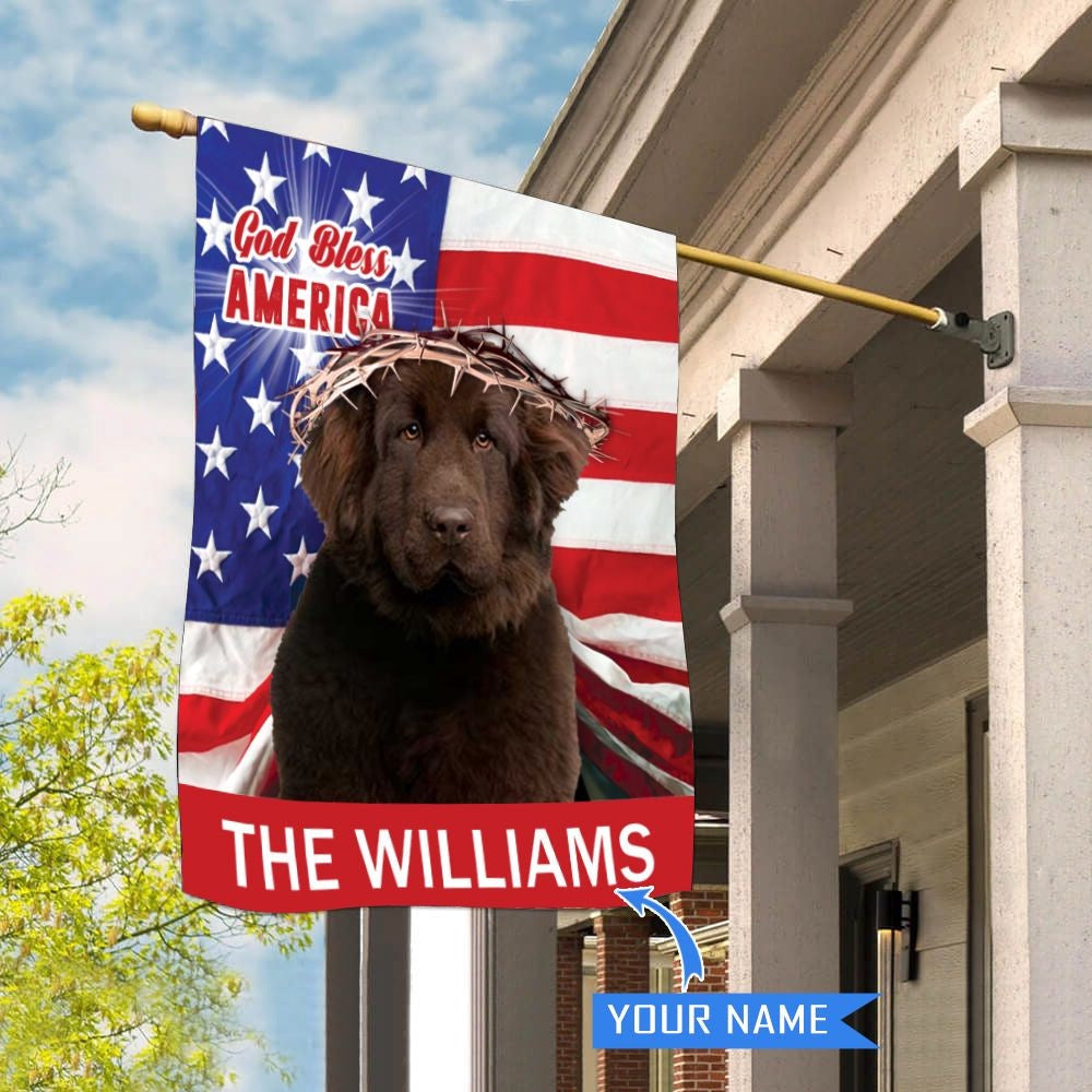 Personalized Dog Flags, Newfoundland Dog God Bless America House Flag, Garden Flags Dogs, Dog House Flags