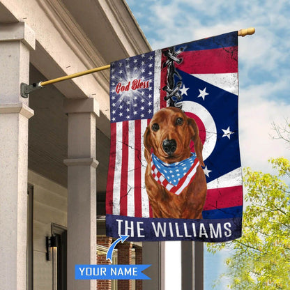Personalized Dog Flags, Ohio Dachshund God Bless House Flag, Garden Flags Dogs, Dog House Flags