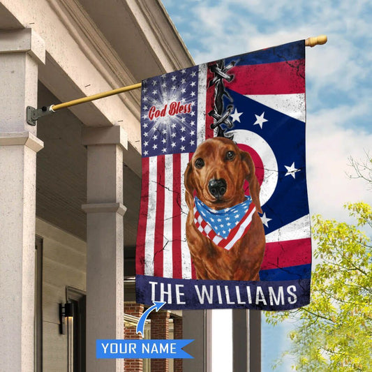 Personalized Dog Flags, Ohio Dachshund God Bless House Flag, Garden Flags Dogs, Dog House Flags