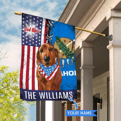 Personalized Dog Flags, Oklahoma Dachshund God Bless House Flag, Garden Flags Dogs, Dog House Flags