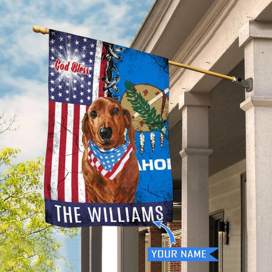 Personalized Dog Flags, Oklahoma Dachshund God Bless House Flag, Garden Flags Dogs, Dog House Flags
