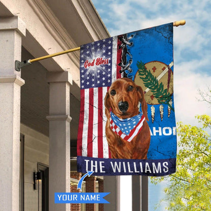 Personalized Dog Flags, Oklahoma Dachshund God Bless House Flag, Garden Flags Dogs, Dog House Flags