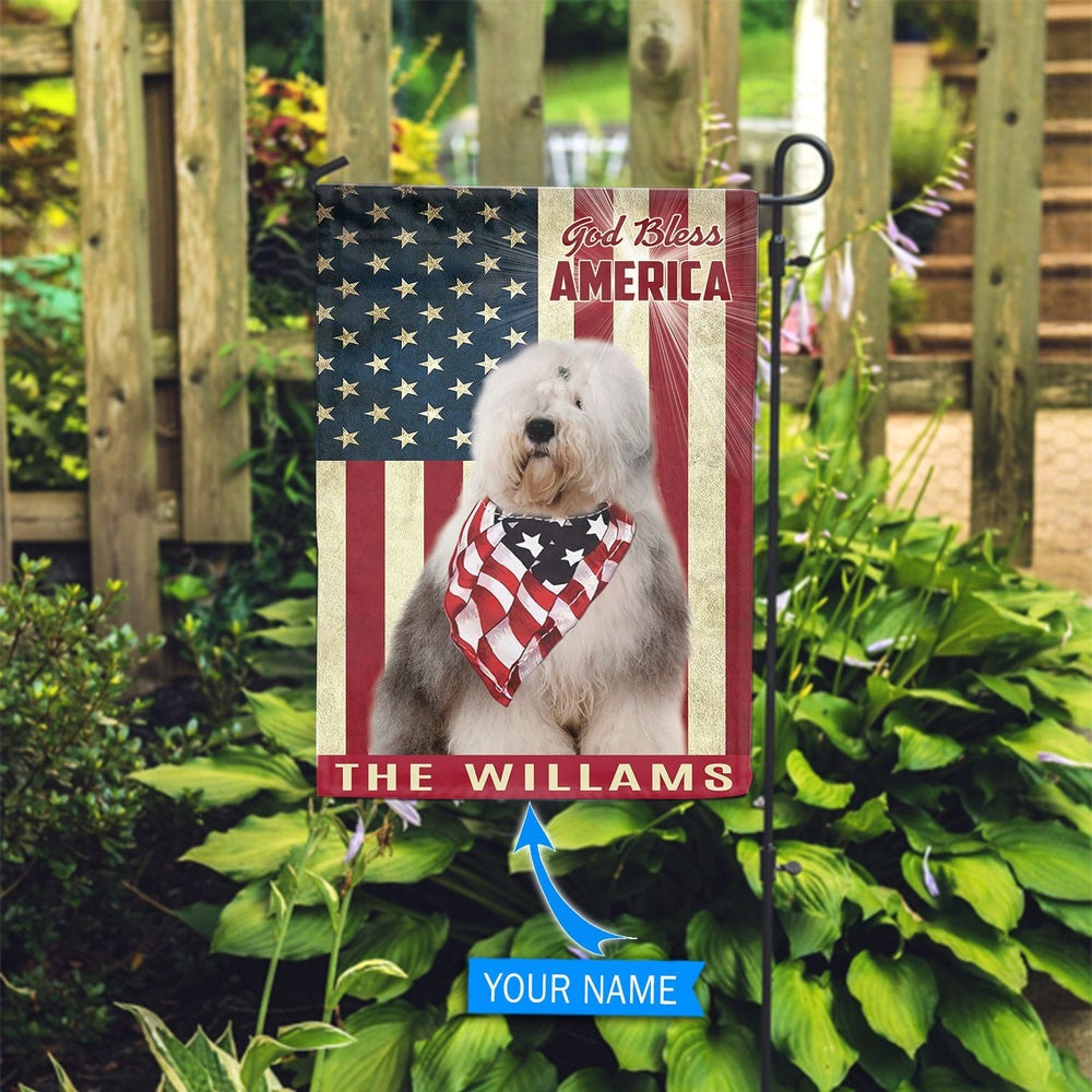 Personalized Dog Flags, Old English Sheepdog God Bless America Custom House Flag, Garden Flags Dogs, Dog House Flags