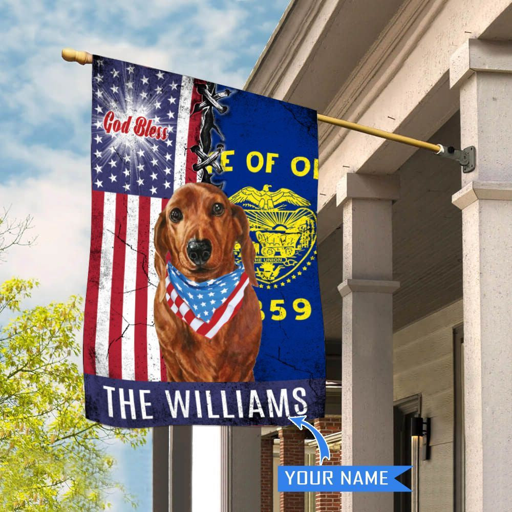 Personalized Dog Flags, Oregon Dachshund God Bless House Flag, Garden Flags Dogs, Dog House Flags