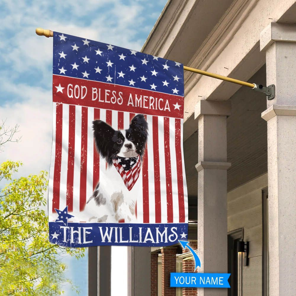 Personalized Dog Flags, Papillon God Bless America Flag, Dog Flags Outdoor, Garden Flags Dogs, Dog House Flags