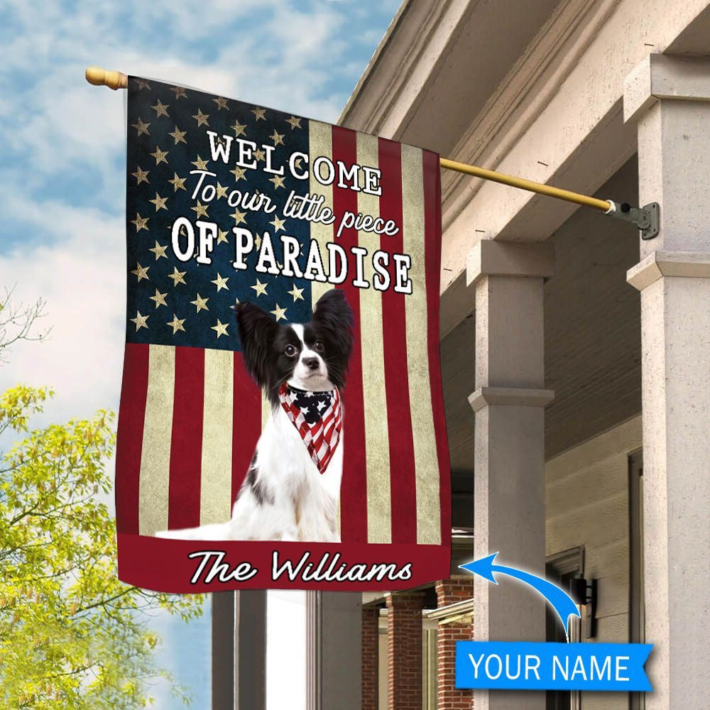 Personalized Dog Flags, Papillon Welcome To Our Paradise Flag, Dog Flags Outdoor, Garden Flags Dogs, Dog House Flags