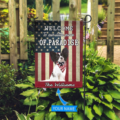 Personalized Dog Flags, Papillon Welcome To Our Paradise Flag, Dog Flags Outdoor, Garden Flags Dogs, Dog House Flags