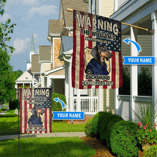 Personalized Dog Flags, Patrolled By Black And Tan Dachshund Flag, Dog Flags Outdoor, Garden Flags Dogs, Dog House Flags