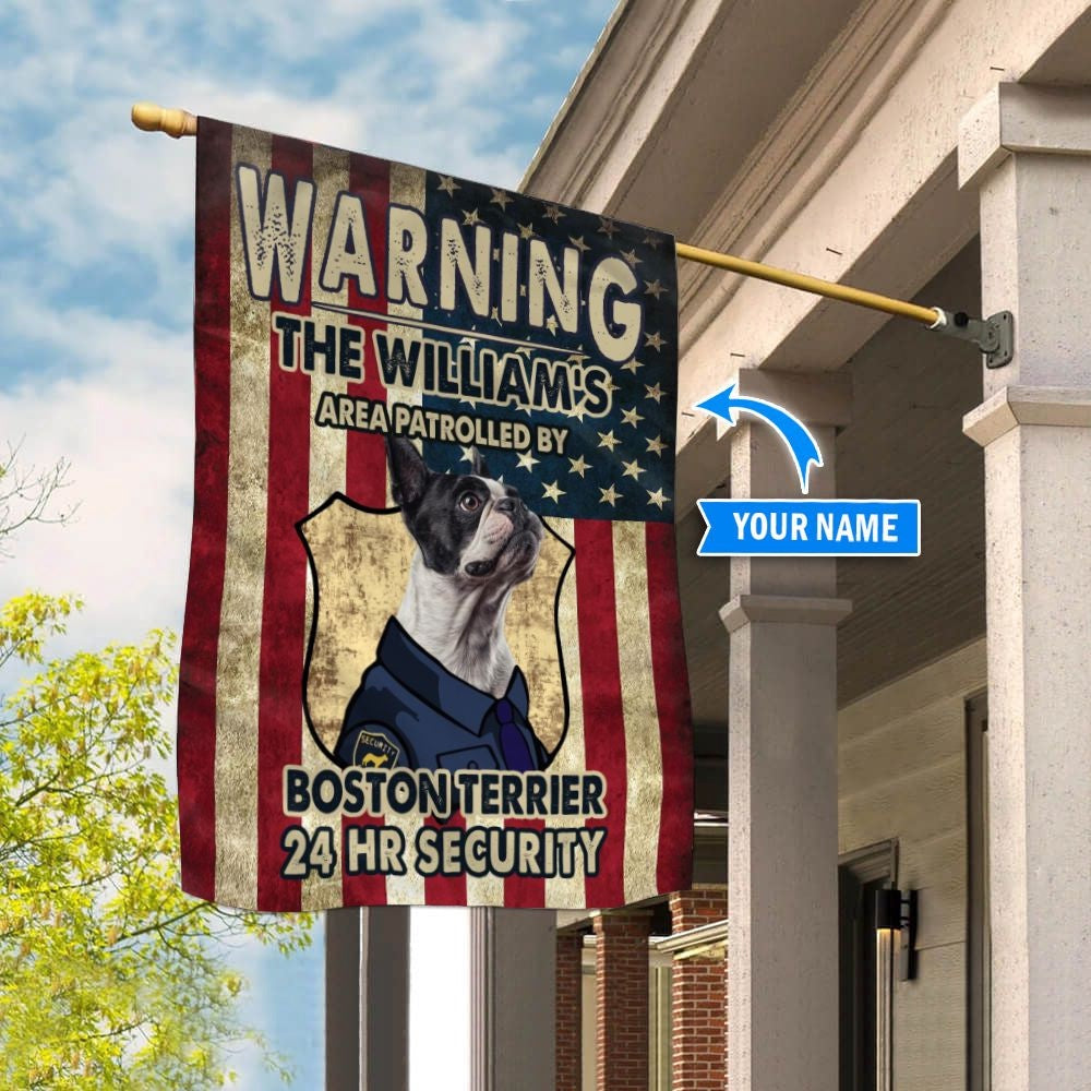 Personalized Dog Flags, Patrolled By Boston Terrier Flag, Dog Flags Outdoor, Garden Flags Dogs, Dog House Flags