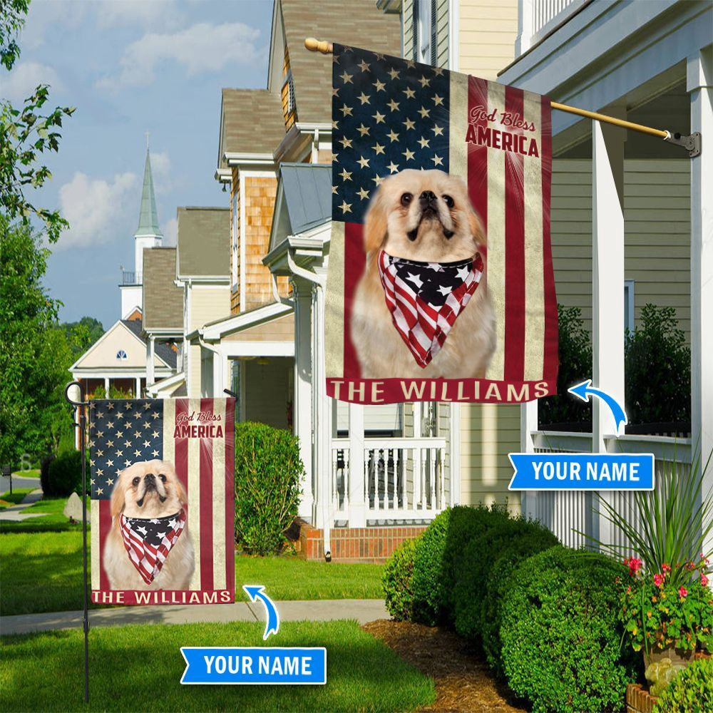 Personalized Dog Flags, Pekingese God Bless America Flag, Garden Flags Dogs, Dog House Flags