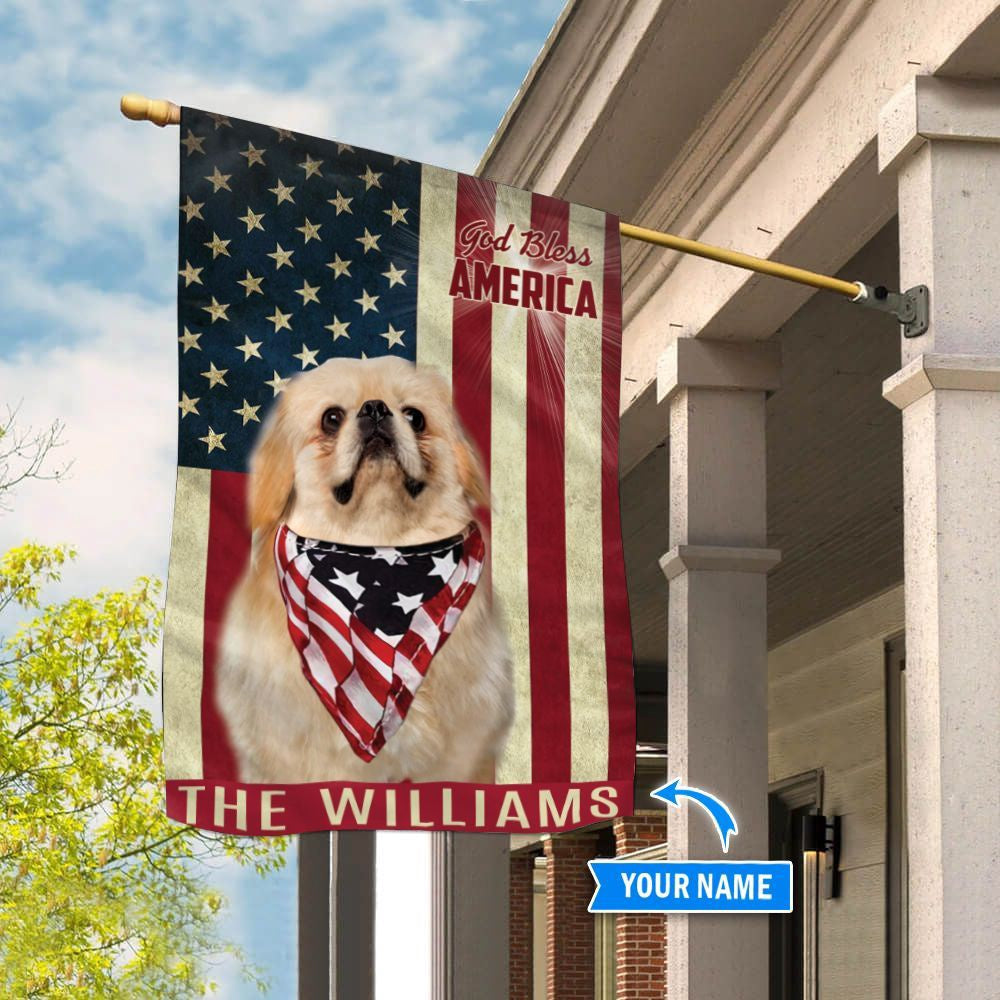 Personalized Dog Flags, Pekingese God Bless America Flag, Garden Flags Dogs, Dog House Flags