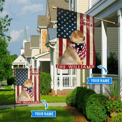 Personalized Dog Flags, Pomeranian God Bless America Flag, Garden Flags Dogs, Dog House Flags