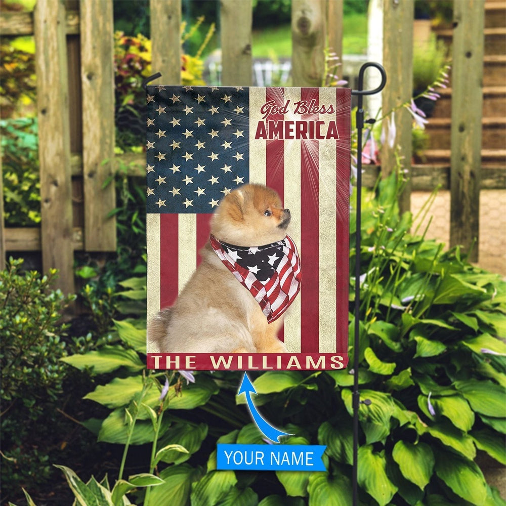 Personalized Dog Flags, Pomeranian God Bless America Flag, Garden Flags Dogs, Dog House Flags
