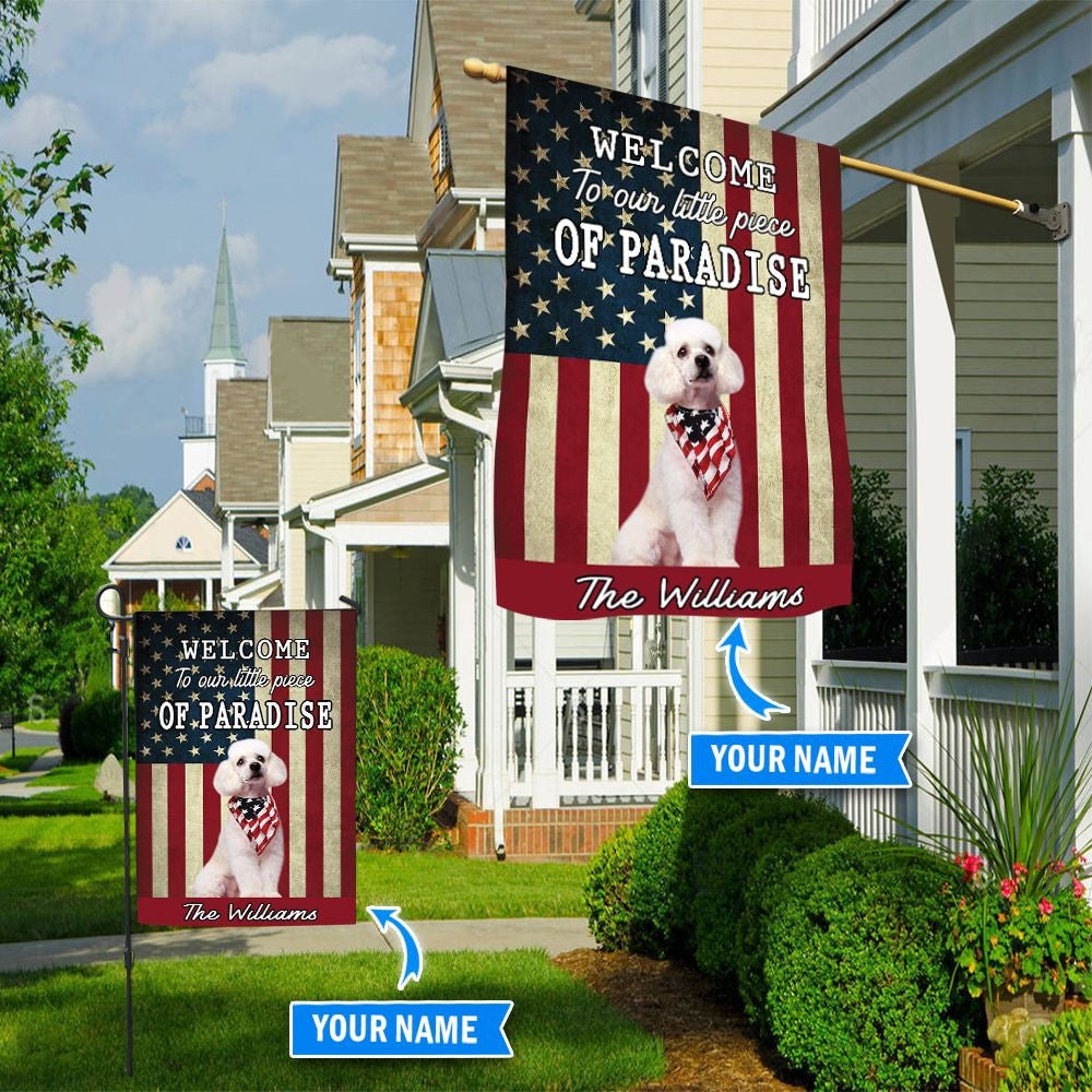 Personalized Dog Flags, Poodle Welcome To Our Paradise Flag, Dog Flags Outdoor, Garden Flags Dogs, Dog House Flags