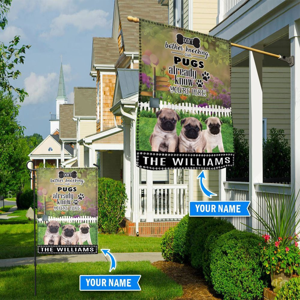 Personalized Dog Flags, Pug Don't Bother Knocking Flag, Dog Flags Outdoor, Garden Flags Dogs, Dog House Flags