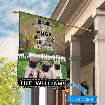Personalized Dog Flags, Pug Don't Bother Knocking Flag, Dog Flags Outdoor, Garden Flags Dogs, Dog House Flags