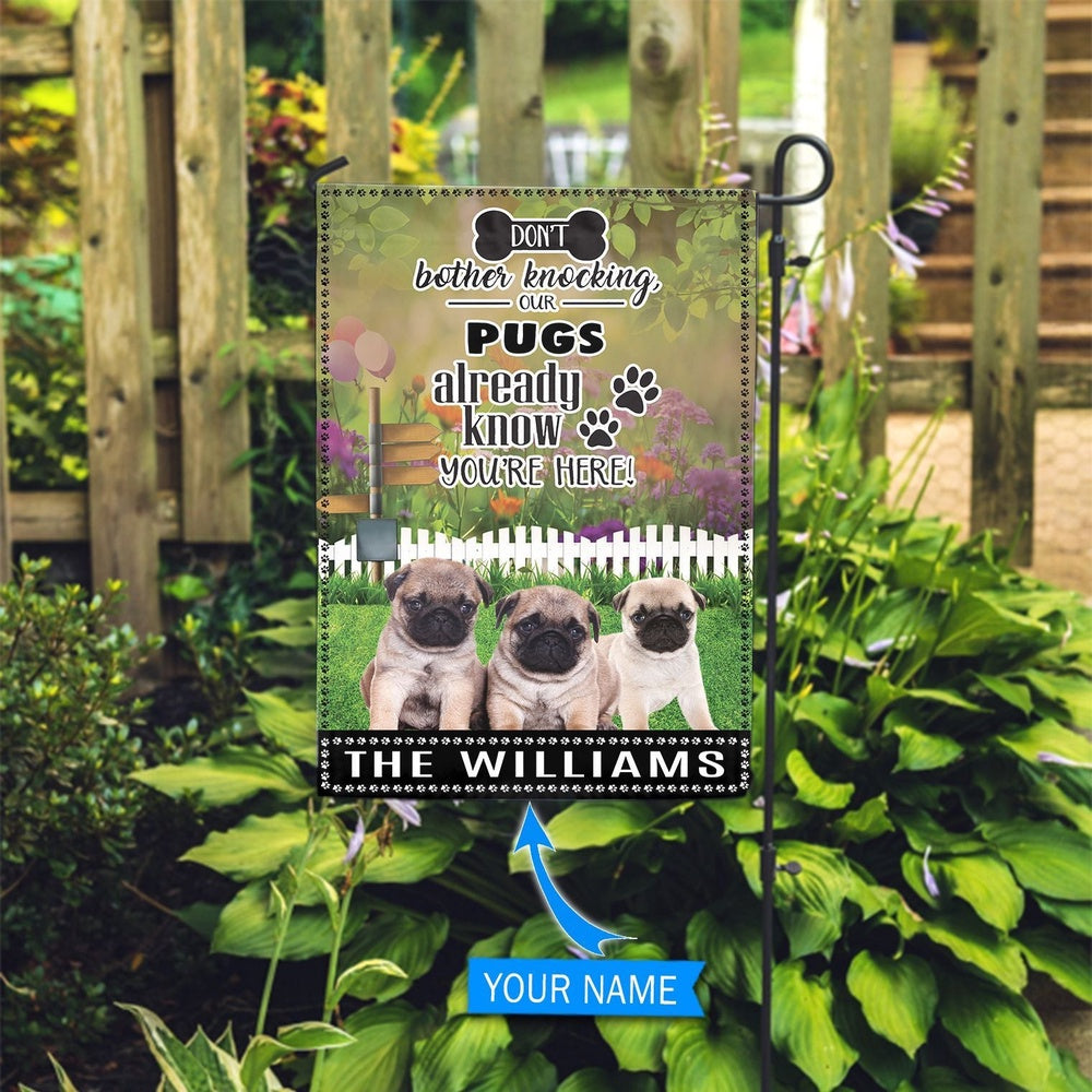 Personalized Dog Flags, Pug Don't Bother Knocking Flag, Dog Flags Outdoor, Garden Flags Dogs, Dog House Flags