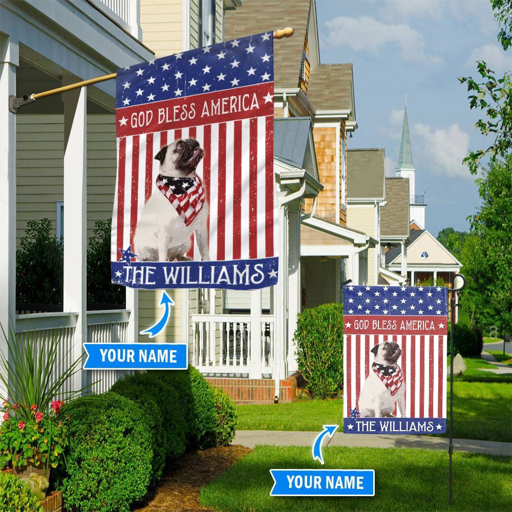 Personalized Dog Flags, Pug God Bless America Flag, Dog Flags Outdoor, Garden Flags Dogs, Dog House Flags