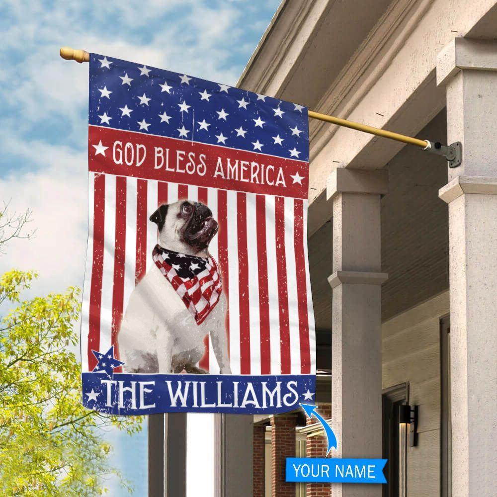 Personalized Dog Flags, Pug God Bless America Flag, Dog Flags Outdoor, Garden Flags Dogs, Dog House Flags