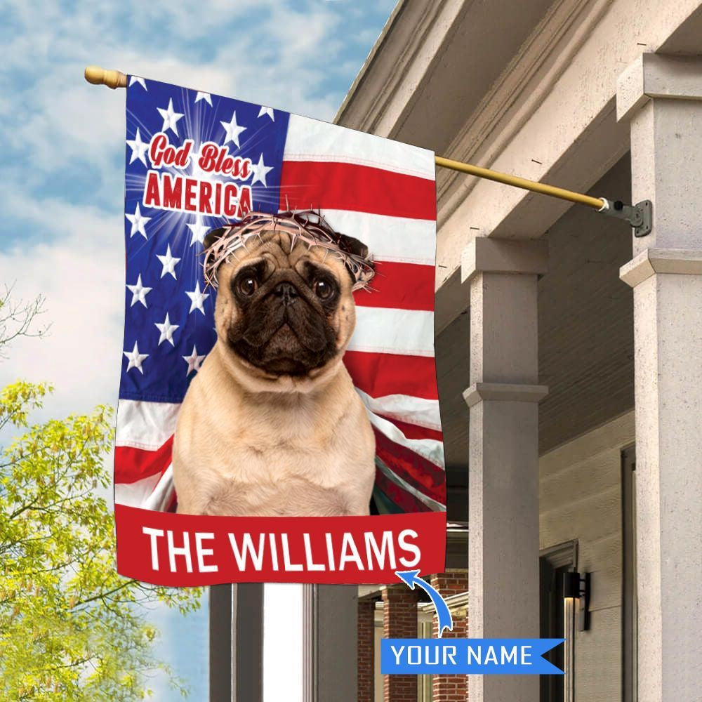 Personalized Dog Flags, Pug God Bless America House Flag, Garden Flags Dogs, Dog House Flags