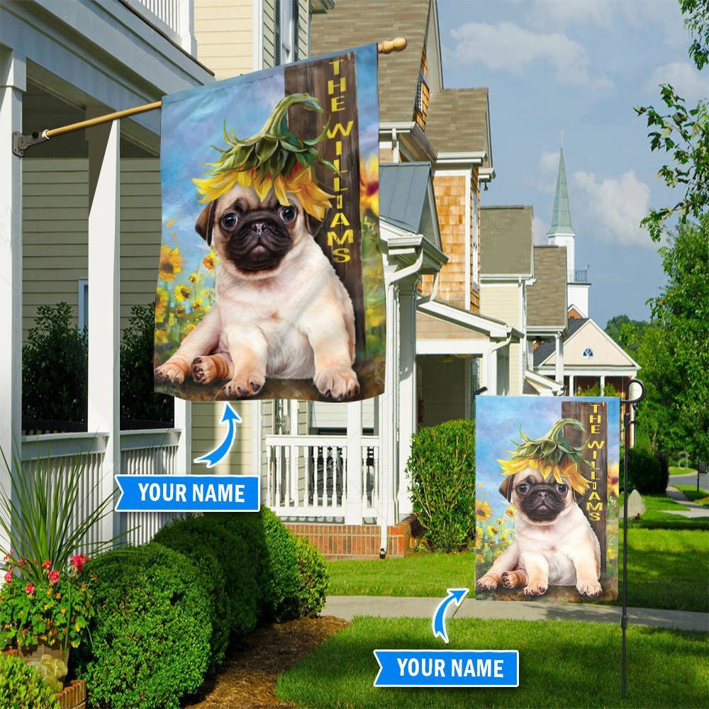 Personalized Dog Flags, Pug Sunflower Flag, Dog Flags Outdoor, Garden Flags Dogs, Dog House Flags