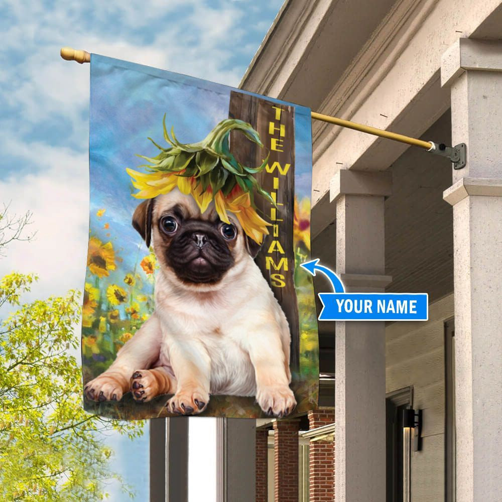 Personalized Dog Flags, Pug Sunflower Flag, Dog Flags Outdoor, Garden Flags Dogs, Dog House Flags