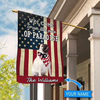 Personalized Dog Flags, Pug Welcome To Our Paradise Flag, Dog Flags Outdoor, Garden Flags Dogs, Dog House Flags