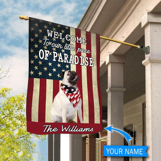 Personalized Dog Flags, Pug Welcome To Our Paradise Flag, Dog Flags Outdoor, Garden Flags Dogs, Dog House Flags